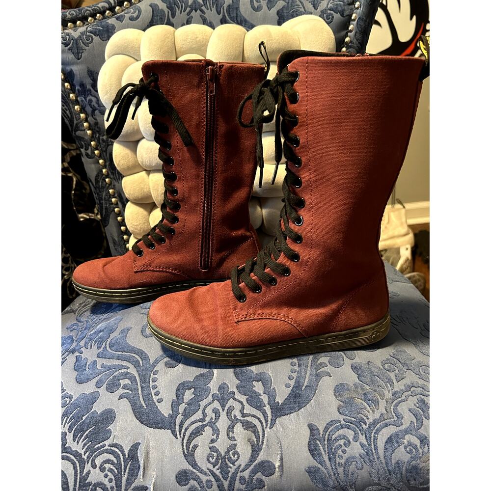 Dr Martens Burgundy Battersea Knee High Canvas Size 7/EU 38